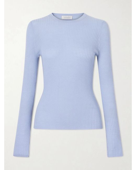 Gabriela Hearst Blue Browning Knit, Ribbed Cashmere And Silk Blend Sweater