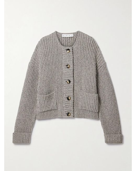 Proenza Schouler Gray Azura Ribbed Wool Cardigan
