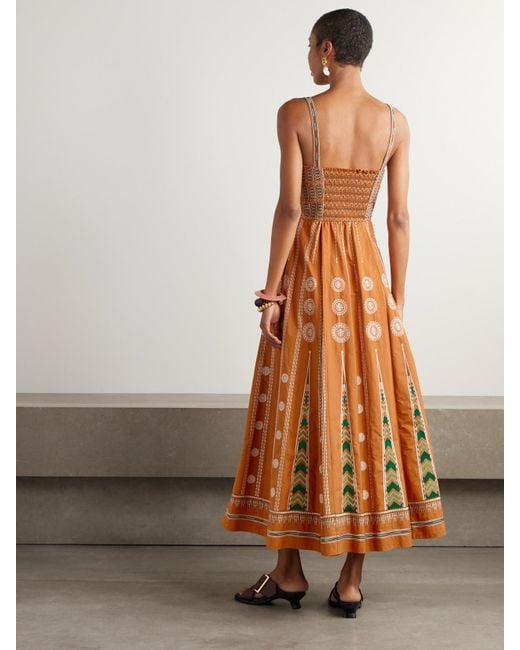 Emporio Sirenuse Orange Elida Embroidered Silk Midi Dress