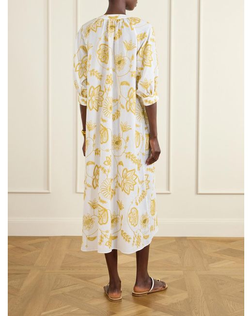 Eres Metallic Sari Anjana Belted Embroidered Cotton-Blend Midi Dress