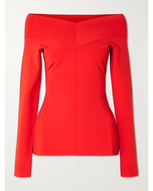 Stella McCartney Red Bardot Off-The-Shoulder Paneled Jersey Top