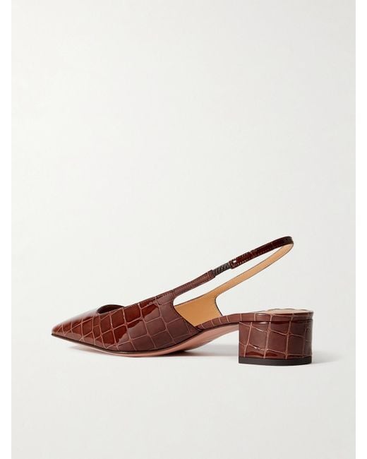 Aquazzura Brown Ginza 35 Croc-Effect Leather Slingback Pumps