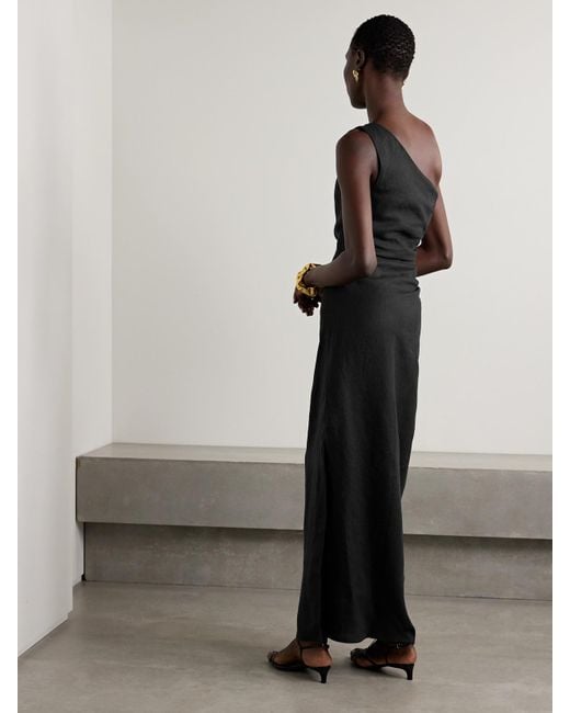 Mara Hoffman Black Enya One-Shoulder Ruched Hemp Maxi Dress