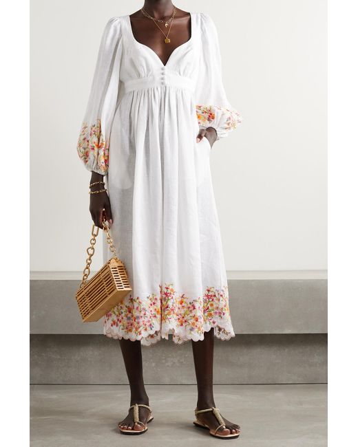 embroidered white midi dress