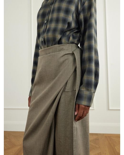 Our Legacy Green Twisted Shirt Check Cotton And Wool-Blend Wrap Maxi Dress