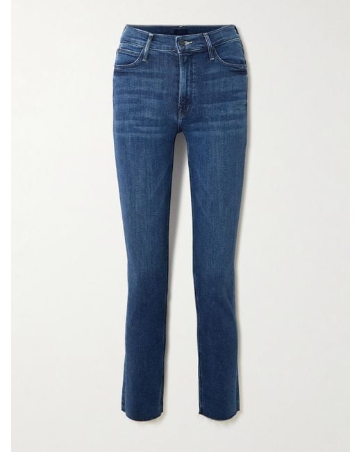 Mother Blue The Dazzler Ankle Halbhohe Jeans Mit Schmalem Bein Und Fransen