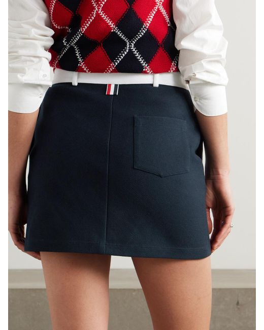 Thom Browne Blue Zweifarbiger Minirock Aus Baumwoll-Twill Mit Applikation
