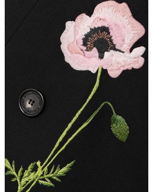 Stella McCartney Black Oversized Double-Breasted Embroidered Wool-Twill Blazer