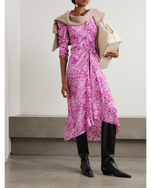 Isabel Marant Pink Albini Printed Asymmetric Stretch-Silk Dress