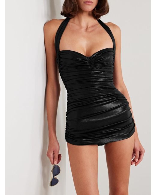 Norma Kamali Black Bill Mio Neckholder-Badeanzug