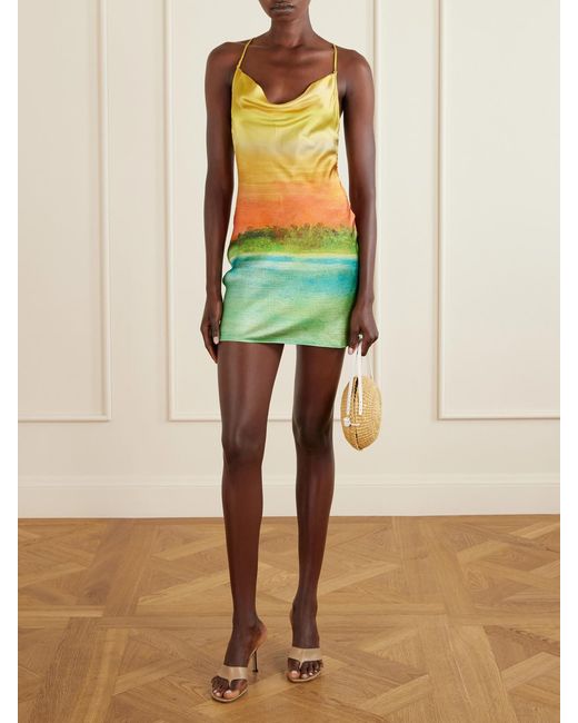 Donde Esteban Yellow Formentera Printed Silk-Blend Mini Dress