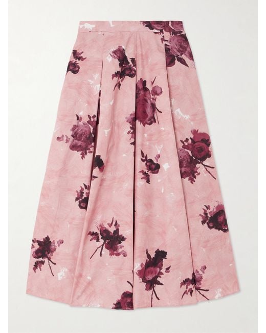 Erdem Pink Midirock Aus Baumwollpopeline Mit Blumenprint Und Falten