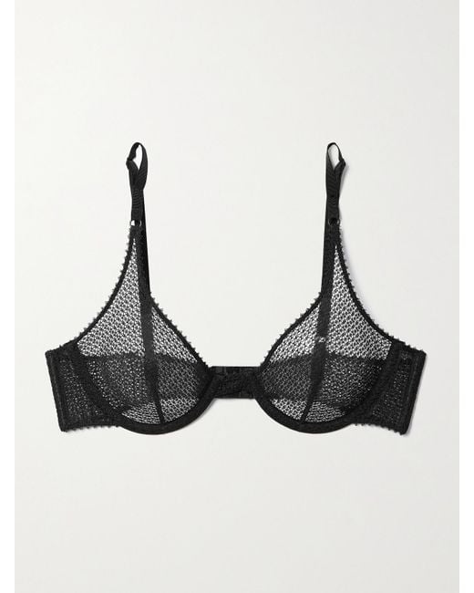 Kiki de Montparnasse Black Crocheted Lace And Mesh Underwired Soft-Cup Bra