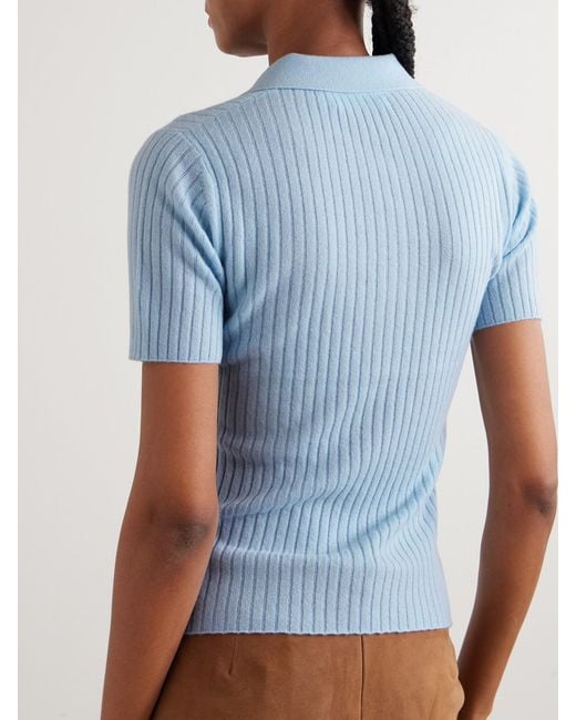 arch4 Blue Jennifer Ribbed Organic Cashmere Polo Shirt