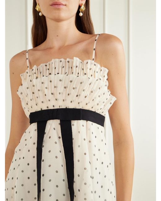 Zimmermann Natural Pleated Bow-Detailed Polka-Dot Chiffon Top