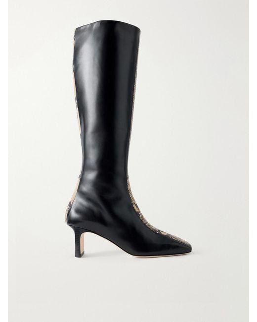Aeyde Black Bita 55 Snake-Effect Leather Knee-Boots