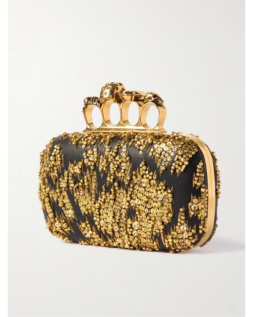 Alexander McQueen Metallic Skull Four Ring Clutch Aus Leder Mit Verzierungen
