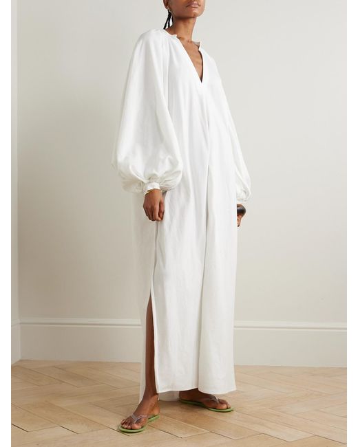 Marrakshi Life White Touareg Oversized Gathered Cotton-Blend Piqué Maxi Dress