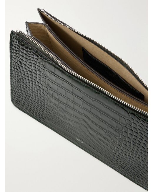 Totême Black Threefold Croco-Embossed Leather Clutch