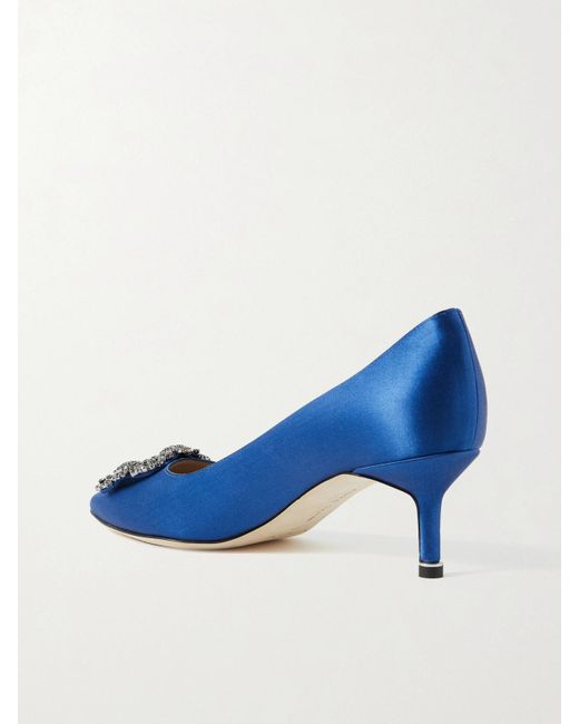 Manolo Blahnik Blue Hangisi 50 Crystal-Embellished Satin Pumps