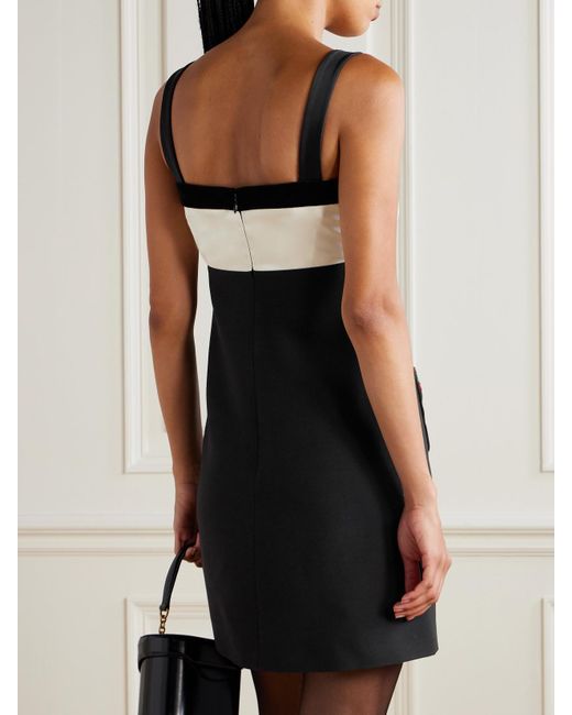 Valentino Garavani Black Embellished Satin-Trimmed Wool And Silk-Blend Crepe Mini Dress