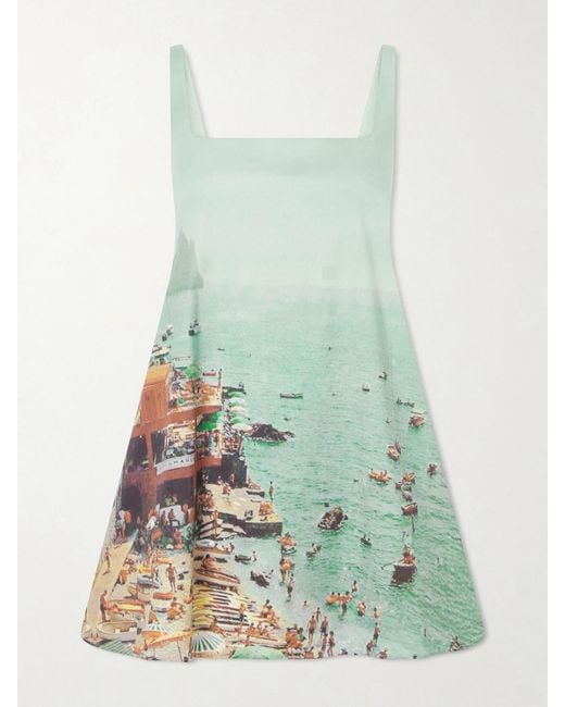 Staud Green Brio Printed Cotton-Blend Poplin Mini Dress