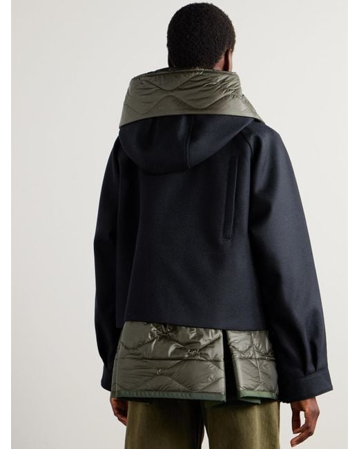 Sacai Black Jacke Aus Wolle Und Gestepptem Shell Mit Kapuze