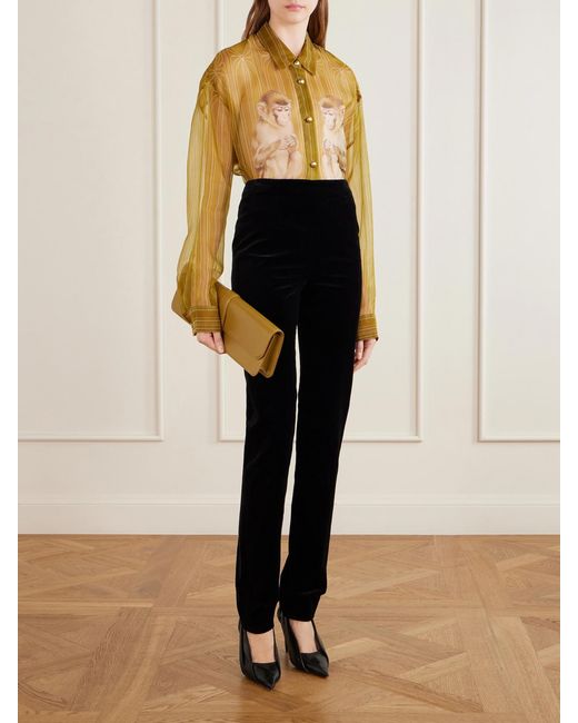 Khaite Black Ryden Wool-Blend Velvet Straight-Leg Pants
