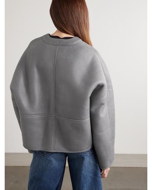 Loewe Gray Lambskin Shearling-Lined Pebble Jacket