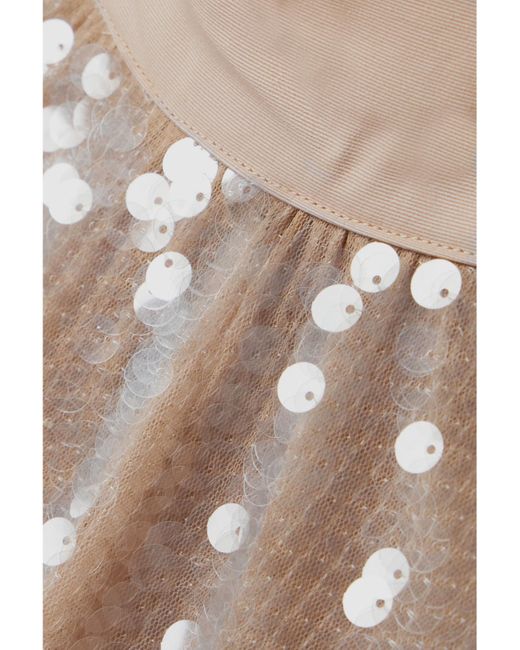 Staud Natural Ilana Cotton-Blend Faille-Trimmed Sequined Tulle Mini Dress