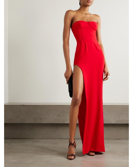 Monot Red Strapless Crepe Gown