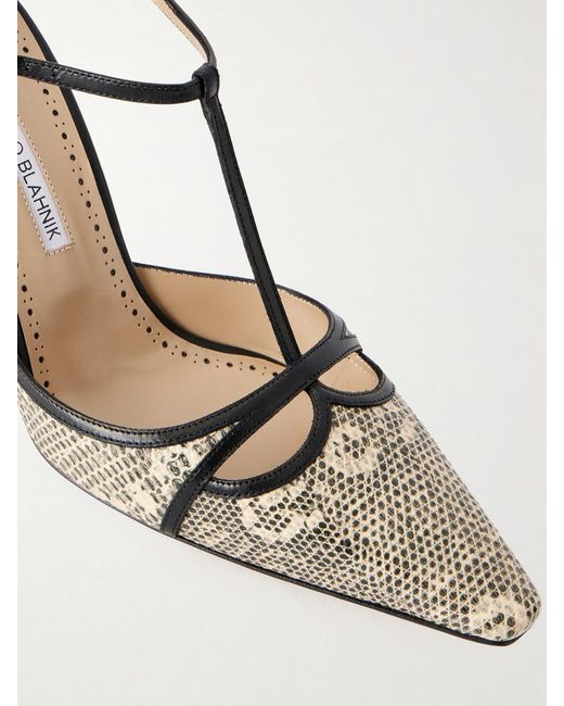 Manolo Blahnik Natural Gish 70 Lizard-Effect Leather Pumps