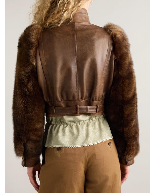 Chloé Brown Cropped Shearling-Trimmed Leather Jacket