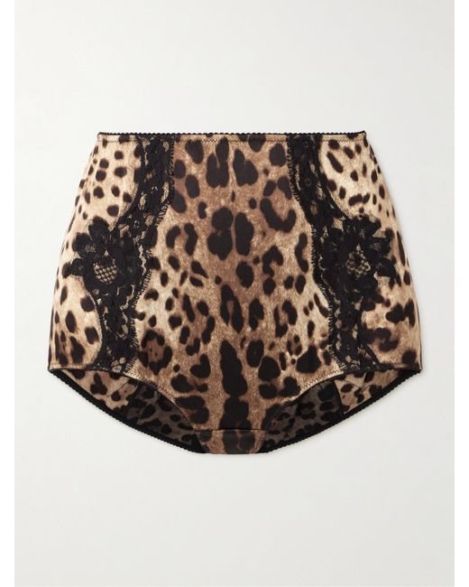 Dolce & Gabbana Multicolor Lace-Trimmed Leopard-Print Silk-Blend Satin Briefs