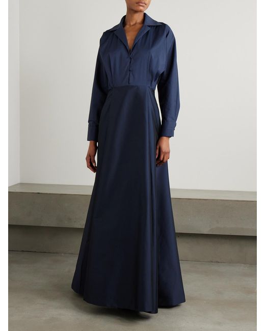 BERNADETTE Blue Beatrice Belted Taffeta Maxi Shirt Dress