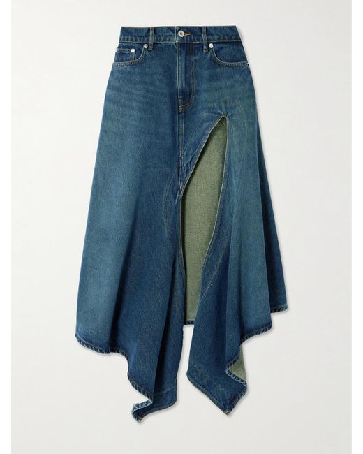 Y. Project Blue Evergreen Cutout Organic Denim Midi Skirt