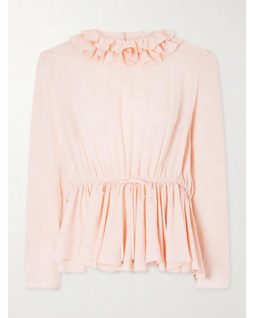 Chloé Pink Ruffled Tie-Detailed Floral Silk-Jacquard Blouse
