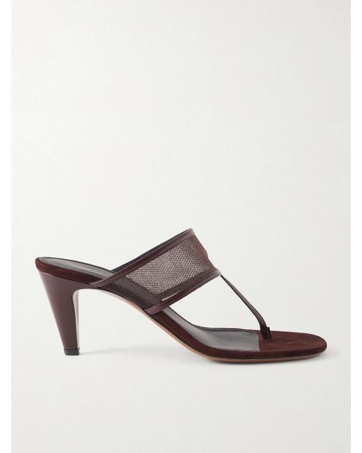 Neous Brown Vena 65 Leather-Trimmed Mesh Sandals
