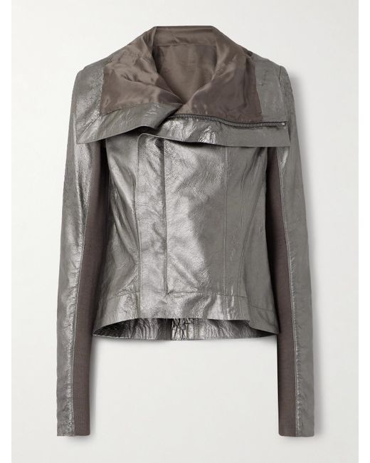 Rick Owens Gray Naska Leather Biker Jacket