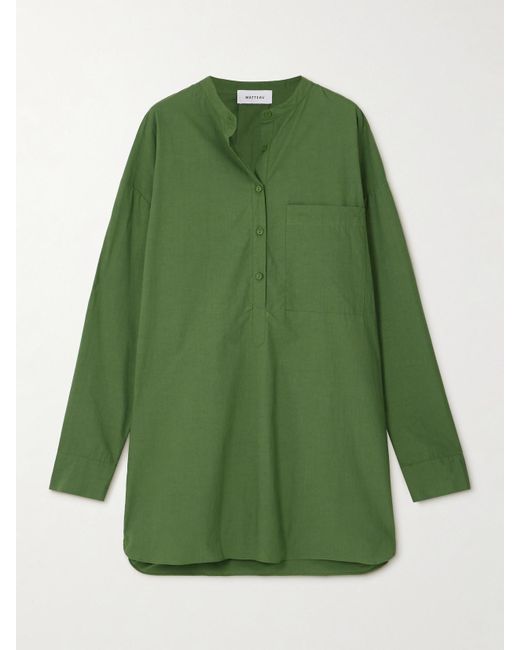 Matteau Green Oversized Organic Cotton-Poplin Mini Shirt Dress