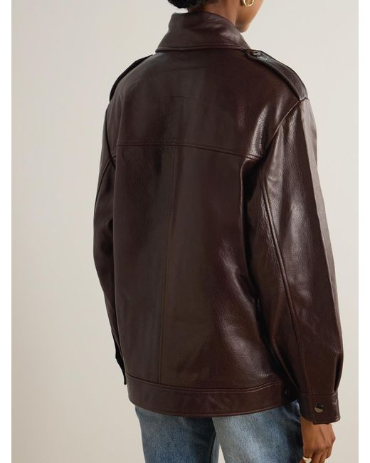 Nour Hammour Brown Drey Textured-Leather Jacket