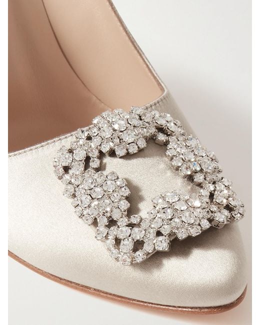Manolo Blahnik Natural Hangisi 105 Pumps Aus Satin Mit Verzierung