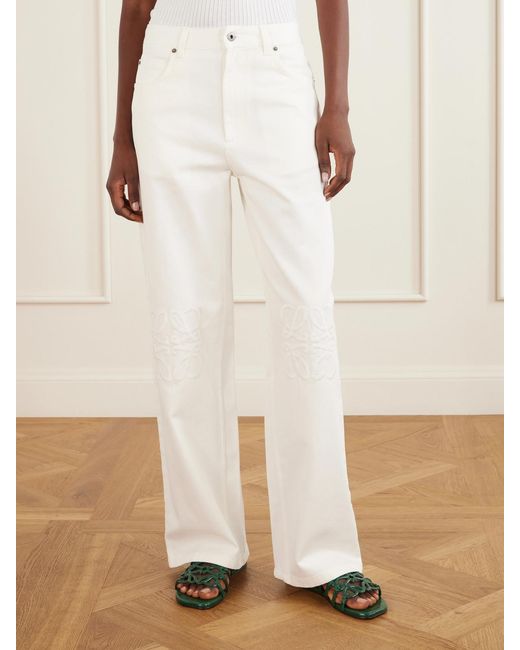 Loewe White Anagram-Embroidered Mid-Rise Wide-Leg Jeans