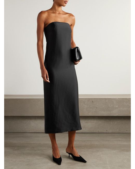 Loulou de Saison Black Giulia Strapless Paneled Satin Midi Dress