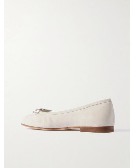 Manolo Blahnik Natural Veralli Bow-Detailed Suede Ballet Flats