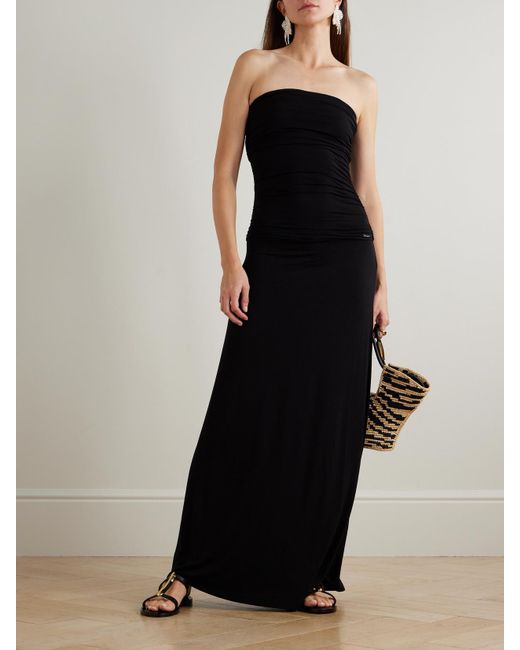 black jersey strapless maxi dress Cyrill Strapless Satin Structured Maxi Dress - Black main image 0