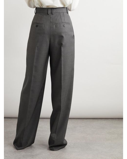 Saint Laurent Gray Pleated Wool Wide-Leg Pants