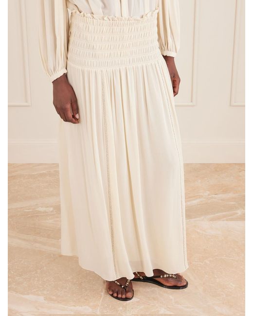 Isabel Marant Natural Nerly Bead-Embellished Smocked Silk Maxi Skirt