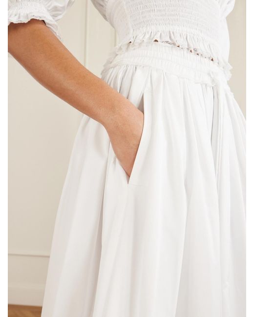 Dolce & Gabbana White Pleated Cotton-Blend Drawstring Maxi Skirt