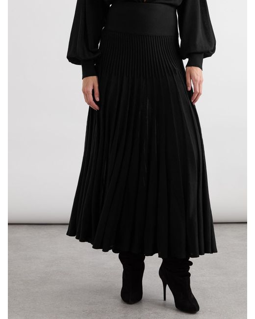 Alaïa Black Pleated Wool Midi Skirt